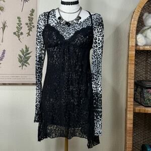 Sheer Lace Asymmetric Slip Dress Nightgown Sexy Dark Coquette Romantic Goth S